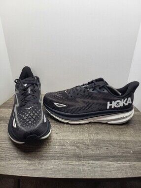 Hoka Clifton 9 Black White Athletic Running Shoes Sneakers Mens Sz 13 EE Wide